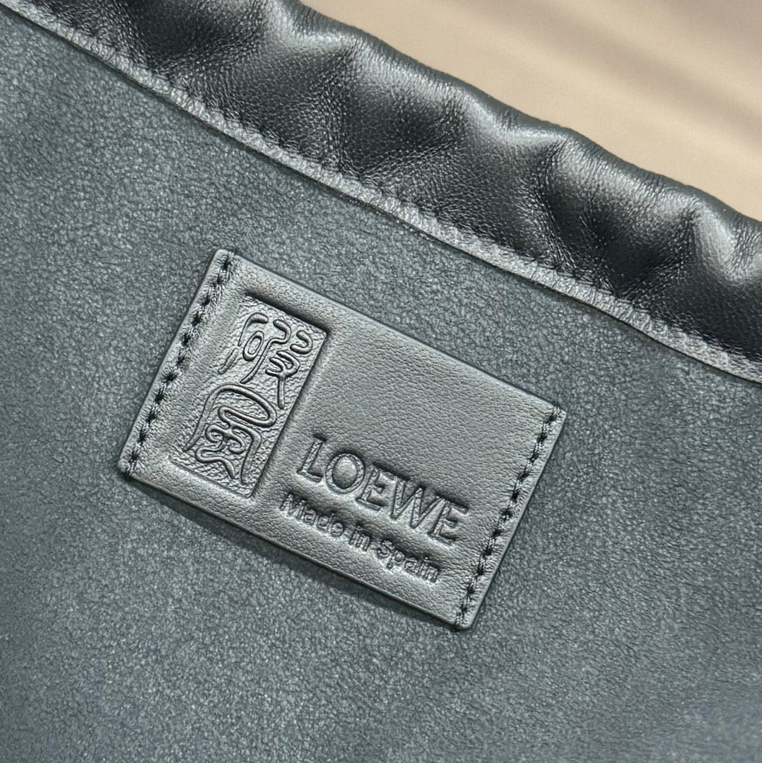 LOE INTERLACED HOBO 38 BAG IN BLACK CALFSKIN