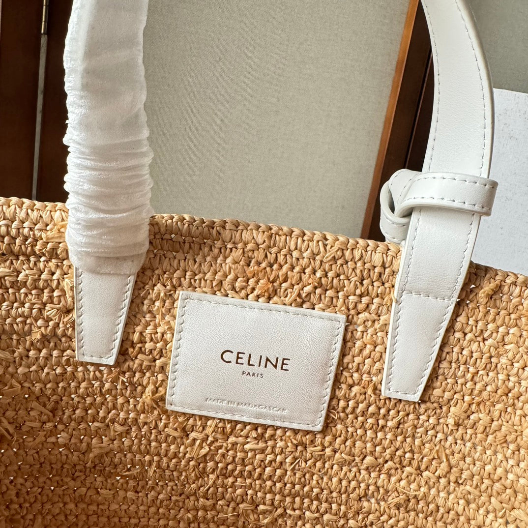 TEEN SUPPLE CELINE 22 WHITE IN RAFFIA AND CALFSKIN