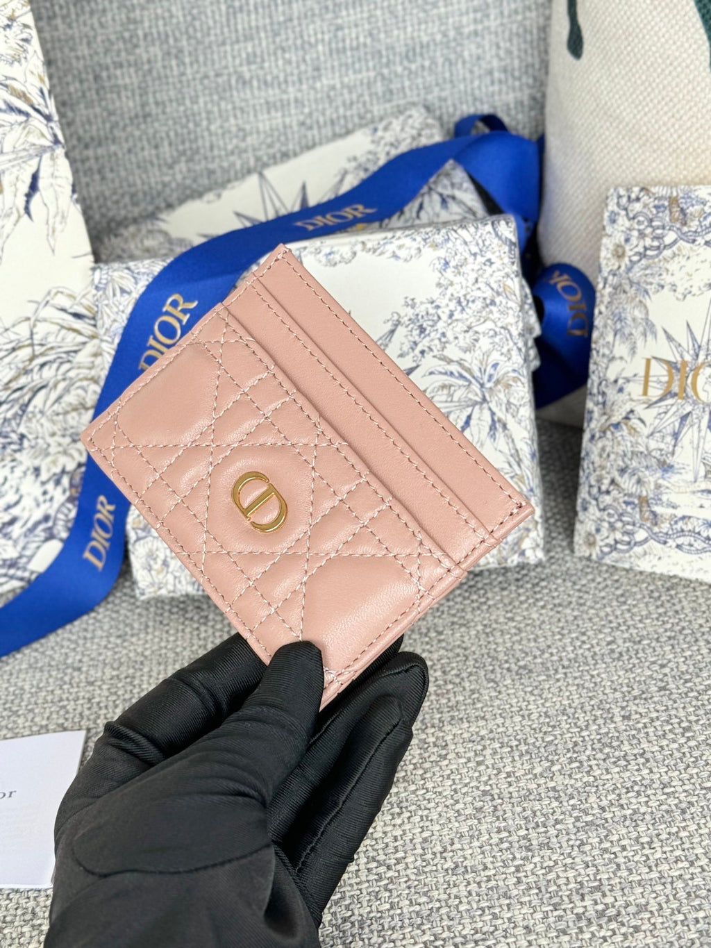 CARO FREESIA CARD HOLDER 10 IN BABY PINK CANNAGE CALFSKIN