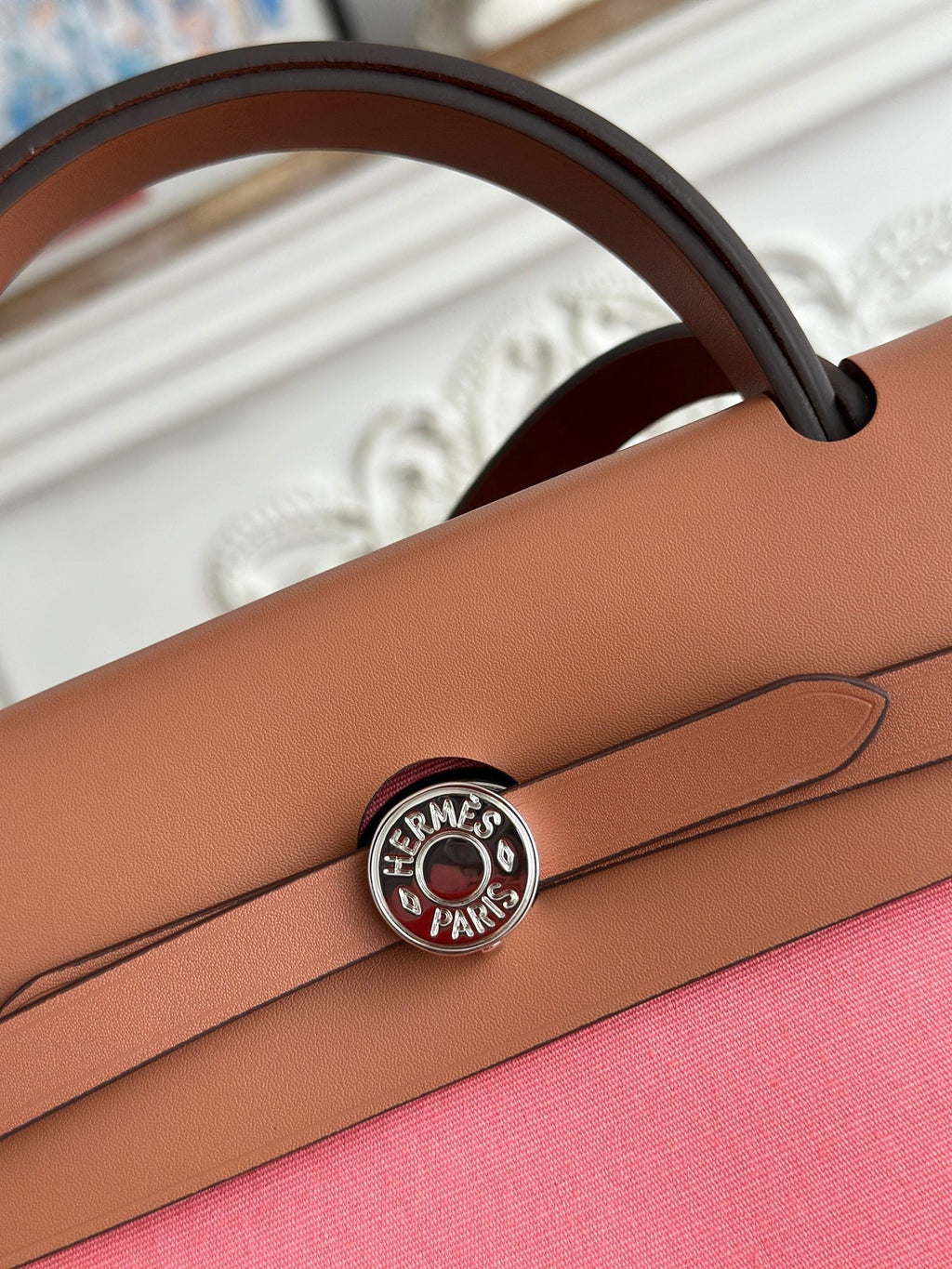 ZIP CABINE 31 BAG IN PUNCH PINK CANVAS AND BRONZE BROWN CALFSKIN
