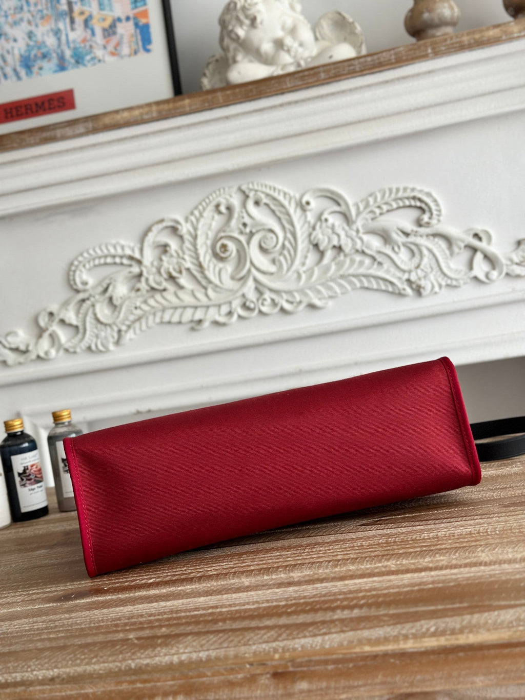 ZIP CABINE 31 BAG IN RUBY RED CANVAS AND BLACK CALFSKIN