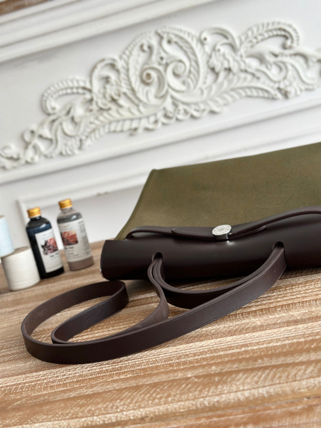ZIP CABINE 31 BAG IN OLIVE GREEN CANVAS AND BLACK CALFSKIN