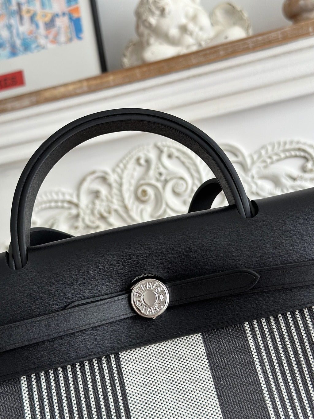 ZIP CABINE 31 BAG IN BLACK MIX WHITE CANVAS AND CALFSKIN