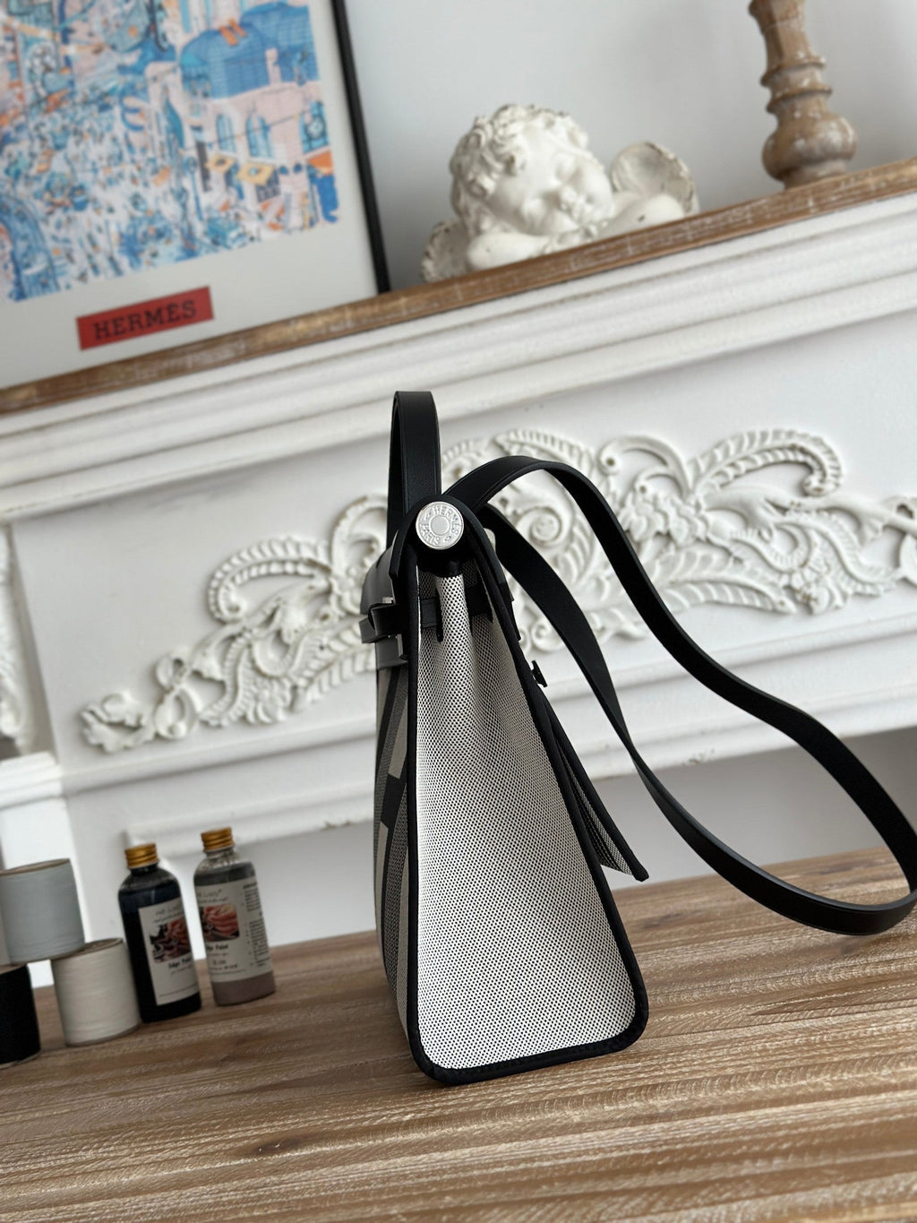 ZIP CABINE 31 BAG IN BLACK MIX WHITE CANVAS AND CALFSKIN
