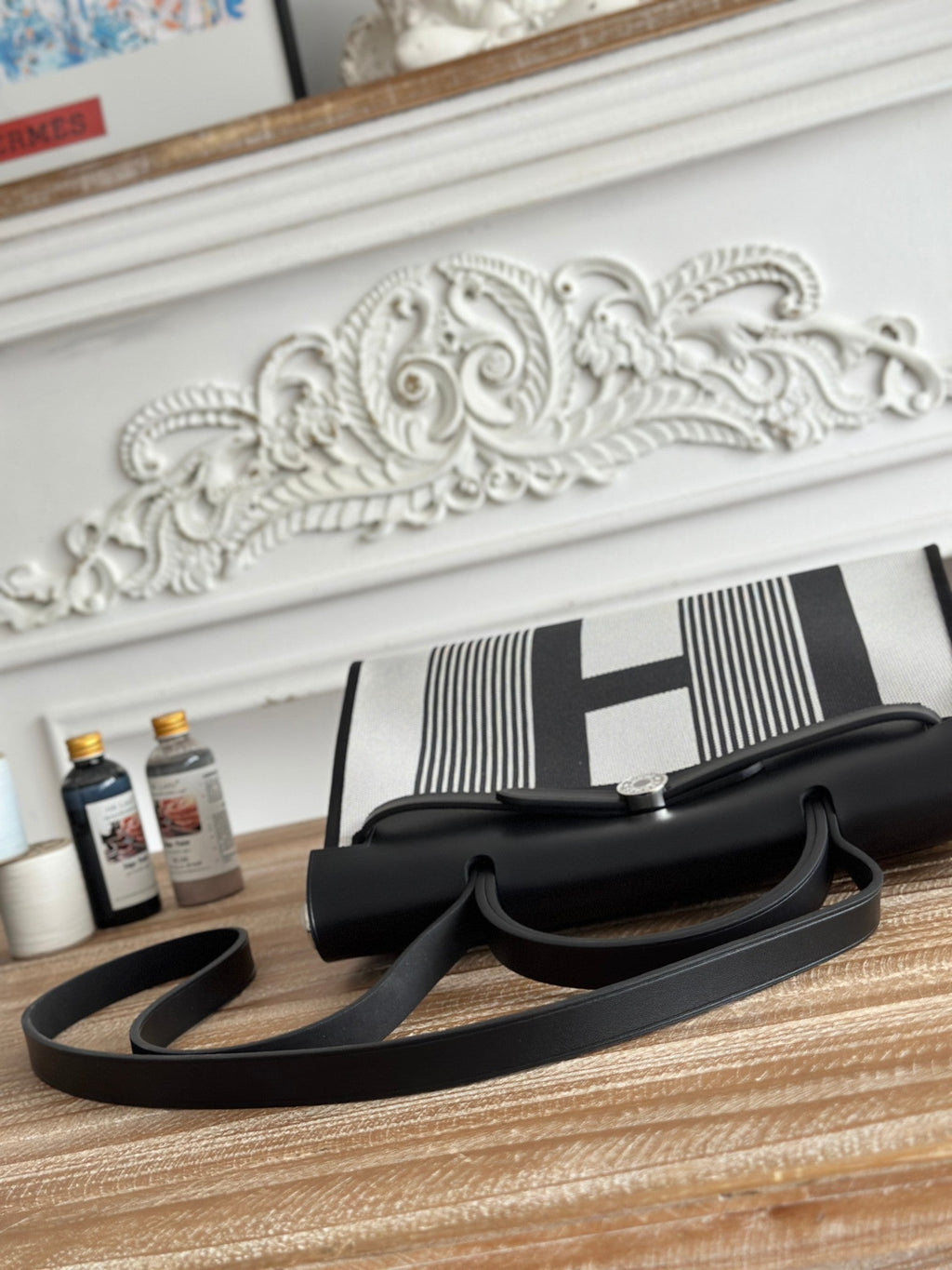 ZIP CABINE 31 BAG IN BLACK MIX WHITE CANVAS AND CALFSKIN