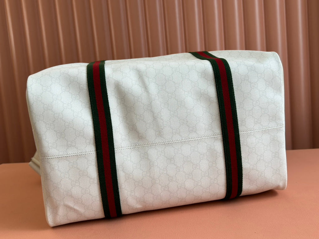 MEDIUM DUFFLE BAG WITH WEB 47 IN WHITE SOFT GG CALFSKIN