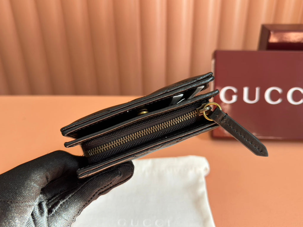 MEDIUM DOUBLE G WALLET 11.5 IN BLACK SMOOTH CALFSKIN