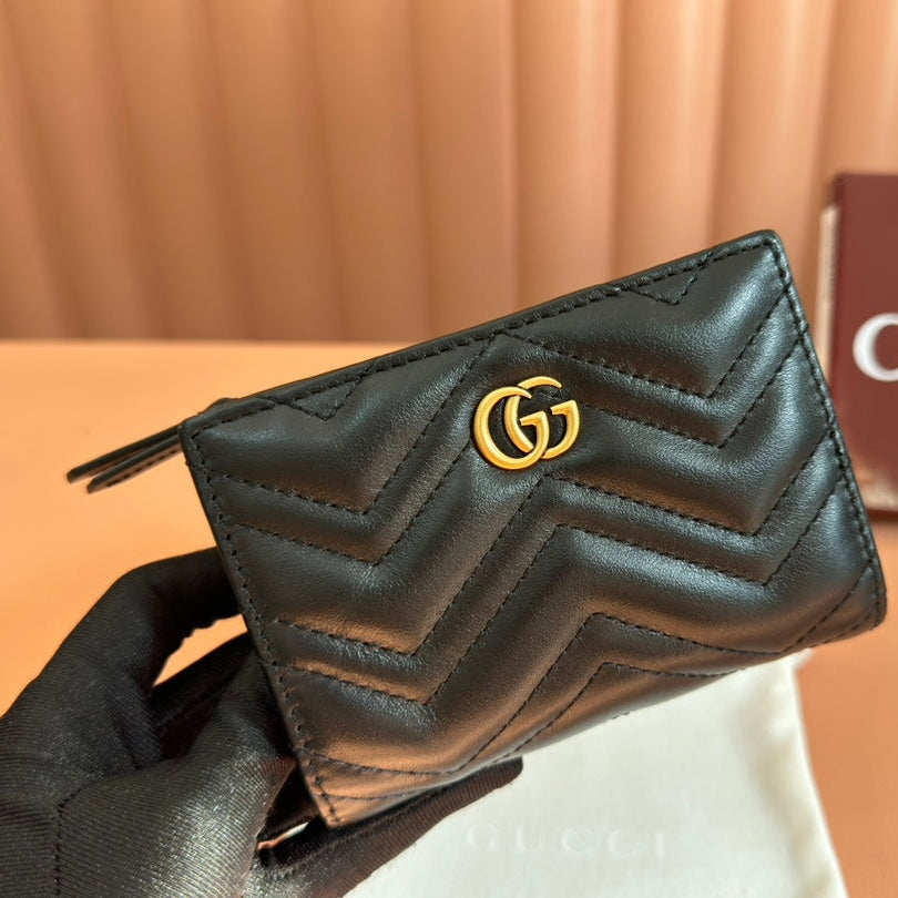MEDIUM DOUBLE G WALLET 11.5 IN BLACK SMOOTH CALFSKIN