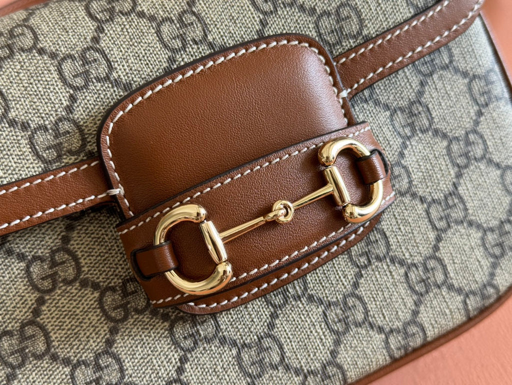 SMALL HORSEBIT 1955 SHOULDER BAG 20 IN BEIGE AND DARK BROWN NEW GG MONOGRAM CALFSKIN
