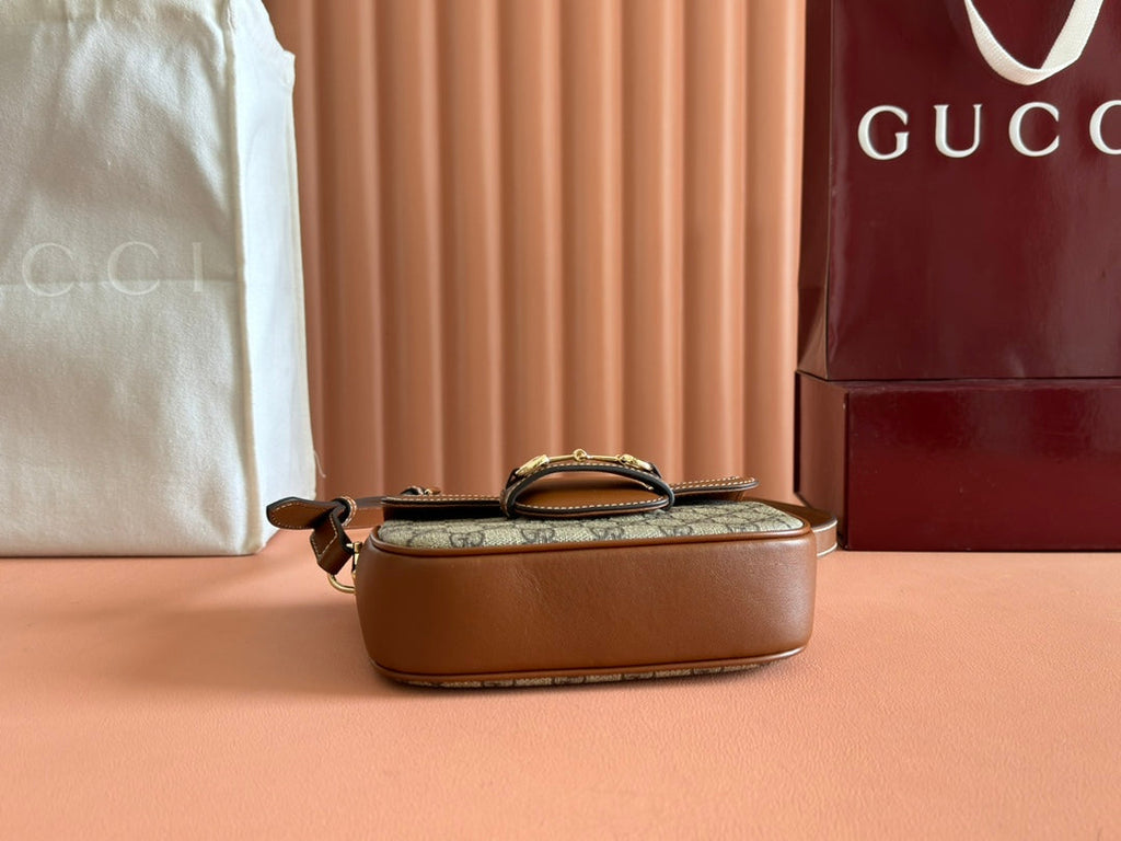 SMALL HORSEBIT 1955 SHOULDER BAG 20 IN BEIGE AND DARK BROWN NEW GG MONOGRAM CALFSKIN