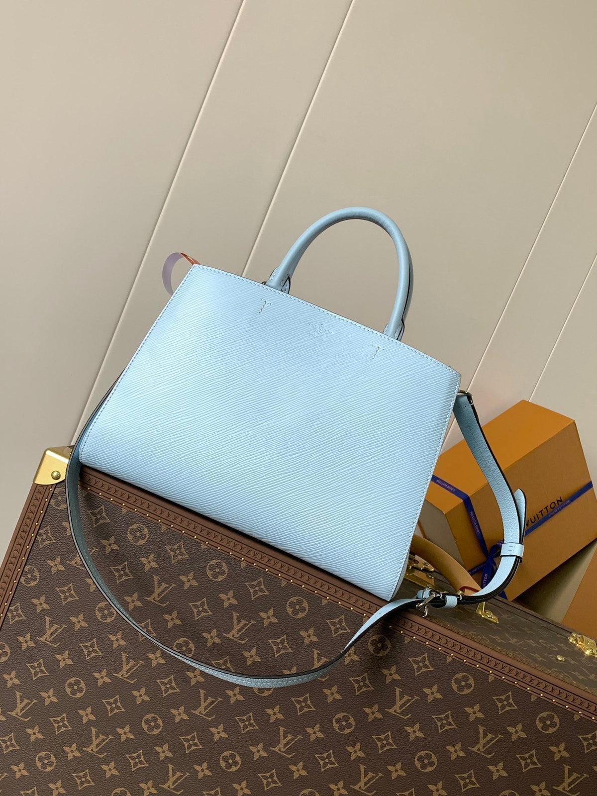 MARELLE TOTE BB BAG 30 IN BLEU NUAGE BLUE EPI GRAIN COWHIDE LEATHER