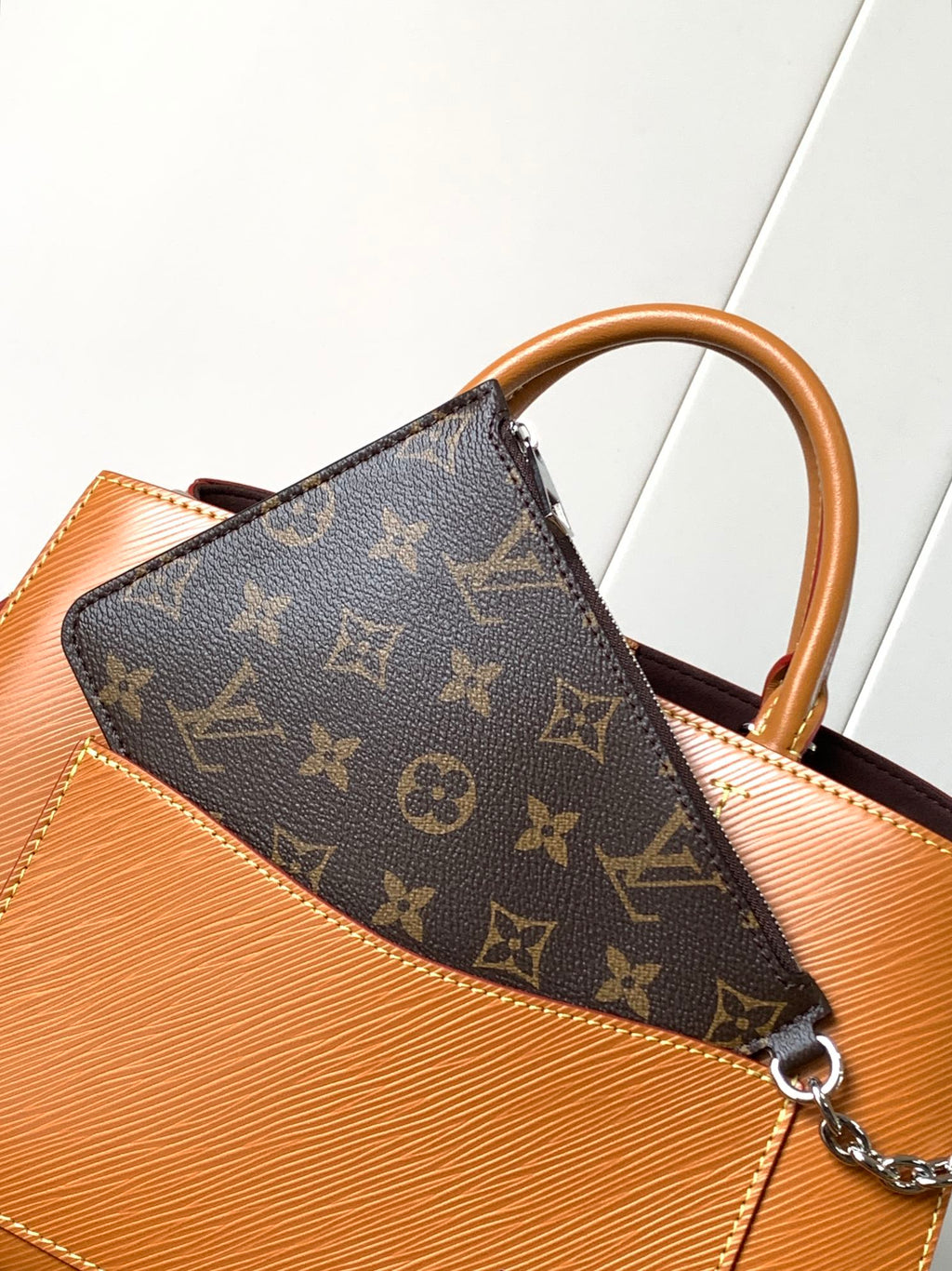 MARELLE TOTE BB BAG 30 IN BRONZE BROWN EPI GRAIN COWHIDE LEATHER