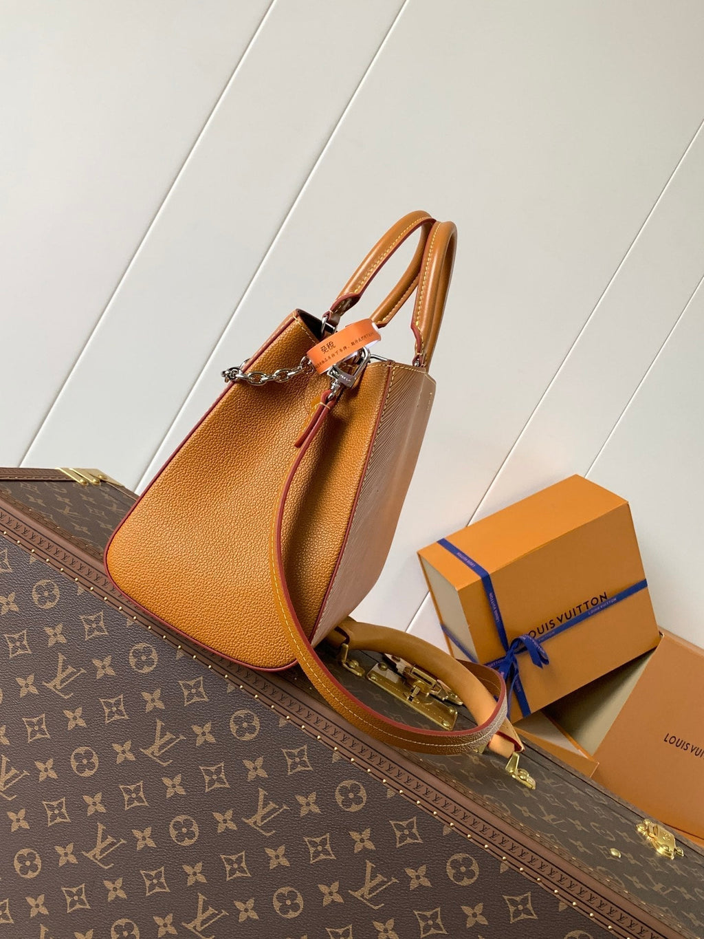 MARELLE TOTE BB BAG 30 IN BRONZE BROWN EPI GRAIN COWHIDE LEATHER