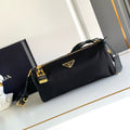 MINI POUCH 27 IN BLACK RE-NYLON AND SAFFIANO LEATHER STRAP