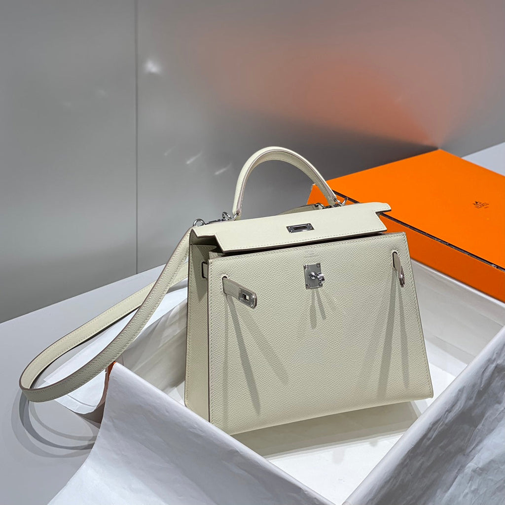 KELLY 25CM IN NATA EPSOM CALFSKIN SILVER HARDWARE