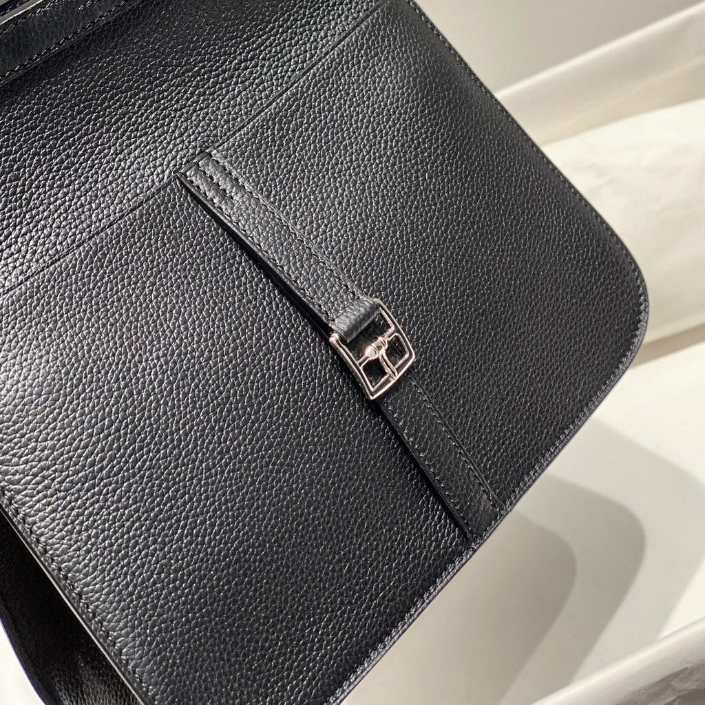 HALZAN 25 HANDLE BAG IN BLACK GRAINED CALFSKIN SILVER HARDWARE