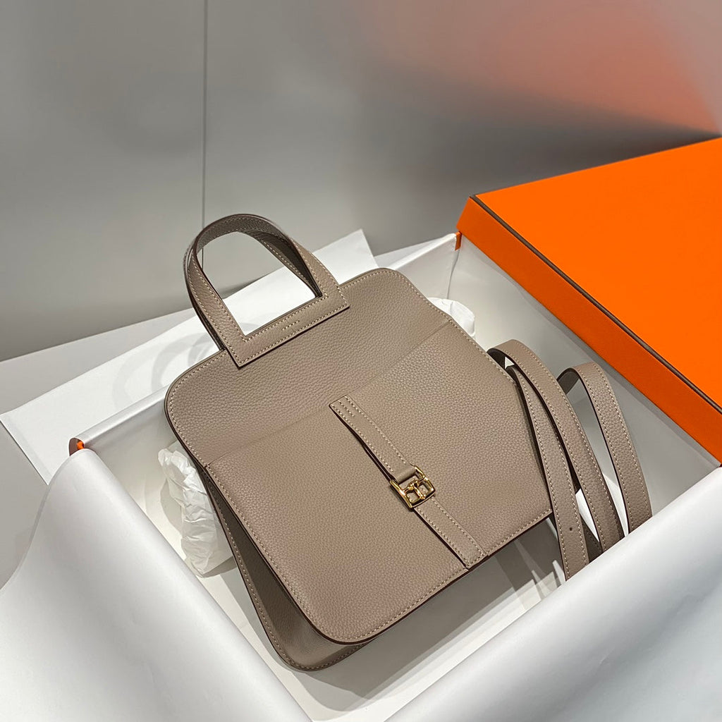 HALZAN 25 HANDLE BAG IN COFFEE BROWN GRAINED CALFSKIN