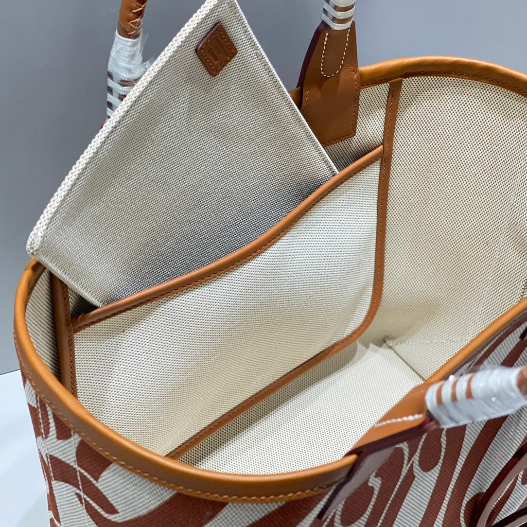 STEEPLE 28 BAG IN OFF-WHITE MIX BROWN CANVAS AND CALFSKIN
