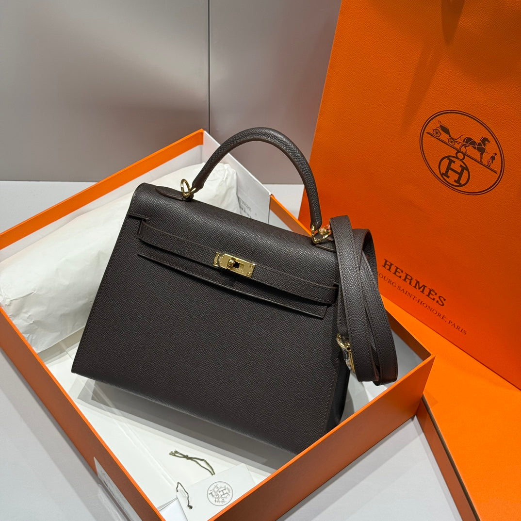 KELLY 25CM IN EBENE EPSOM CALFSKIN GOLD HARDWARE
