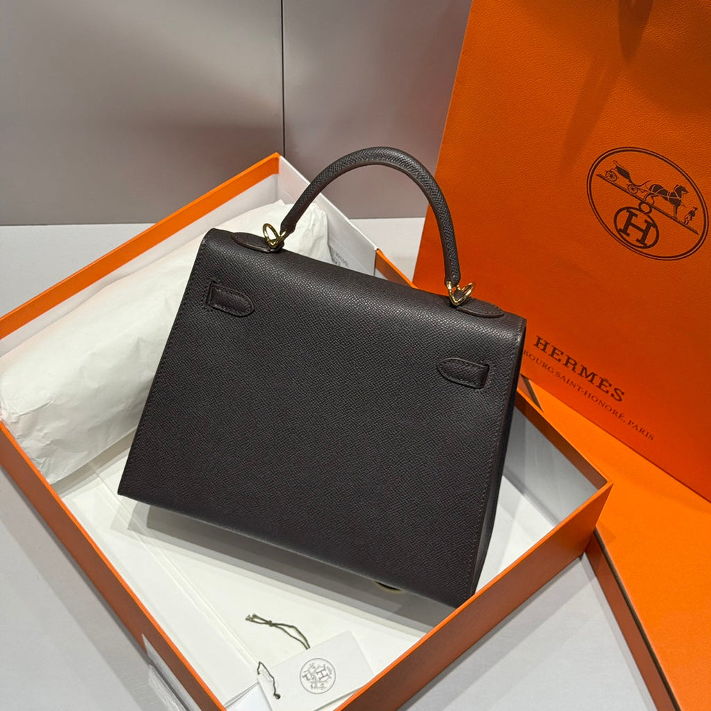 KELLY 25CM IN EBENE EPSOM CALFSKIN GOLD HARDWARE