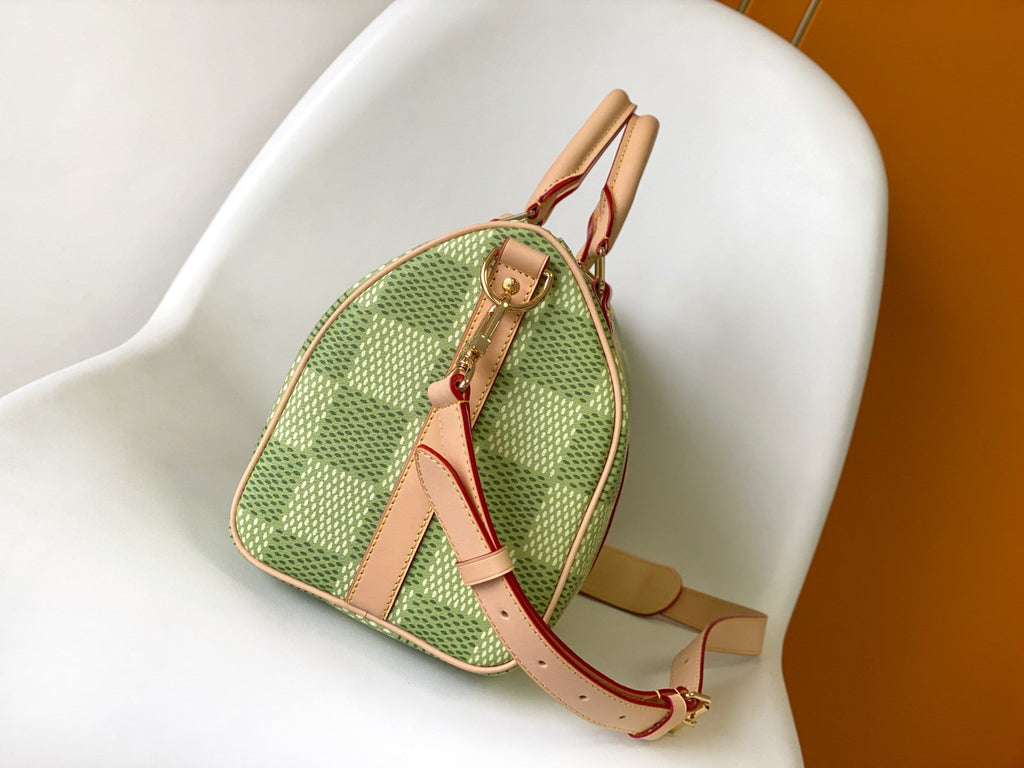 KEEPALL BANDOULIÈRE 34 BAG IN GREEN DAMIER GOLF COATED CANVAS