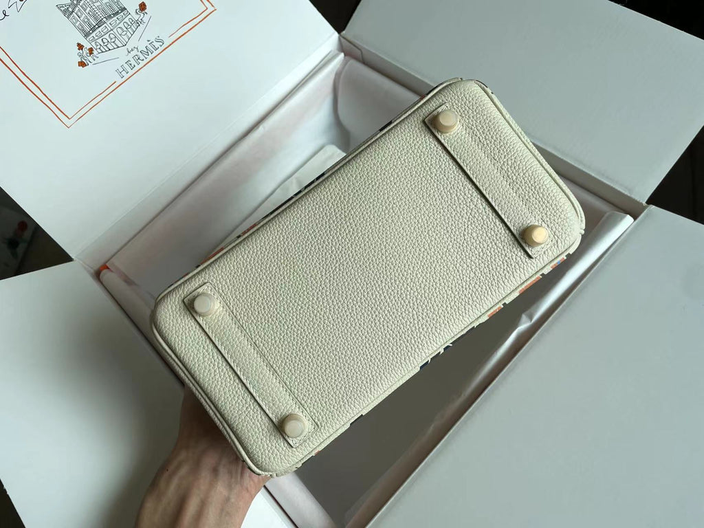 BIRKIN 25 BAG IN WHITE CREAM CALFSKIN WITH COLORFUL STICKER
