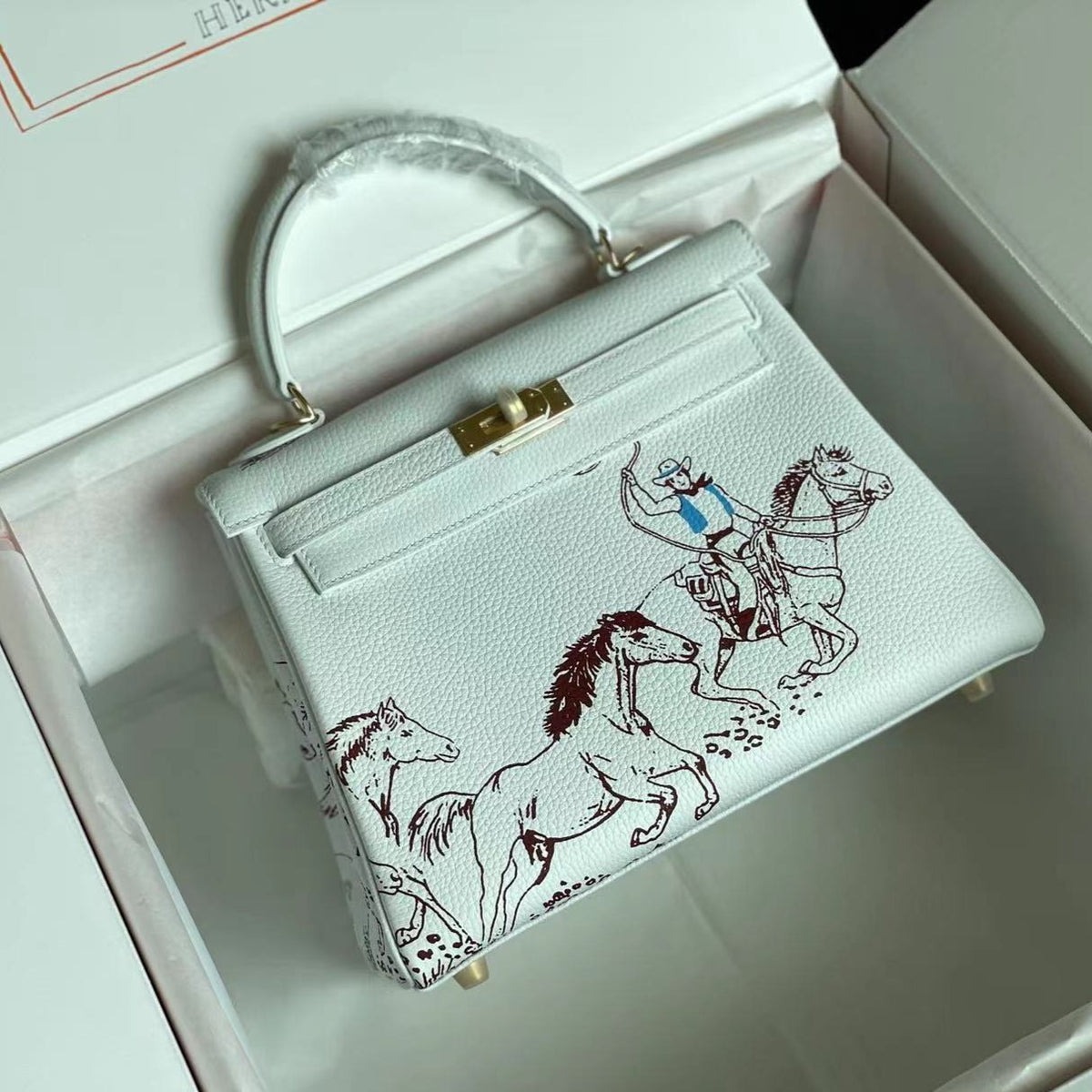 BIRKIN 25 BAG IN WHITE CALFSKIN WITH COLORFUL STICKER 228763