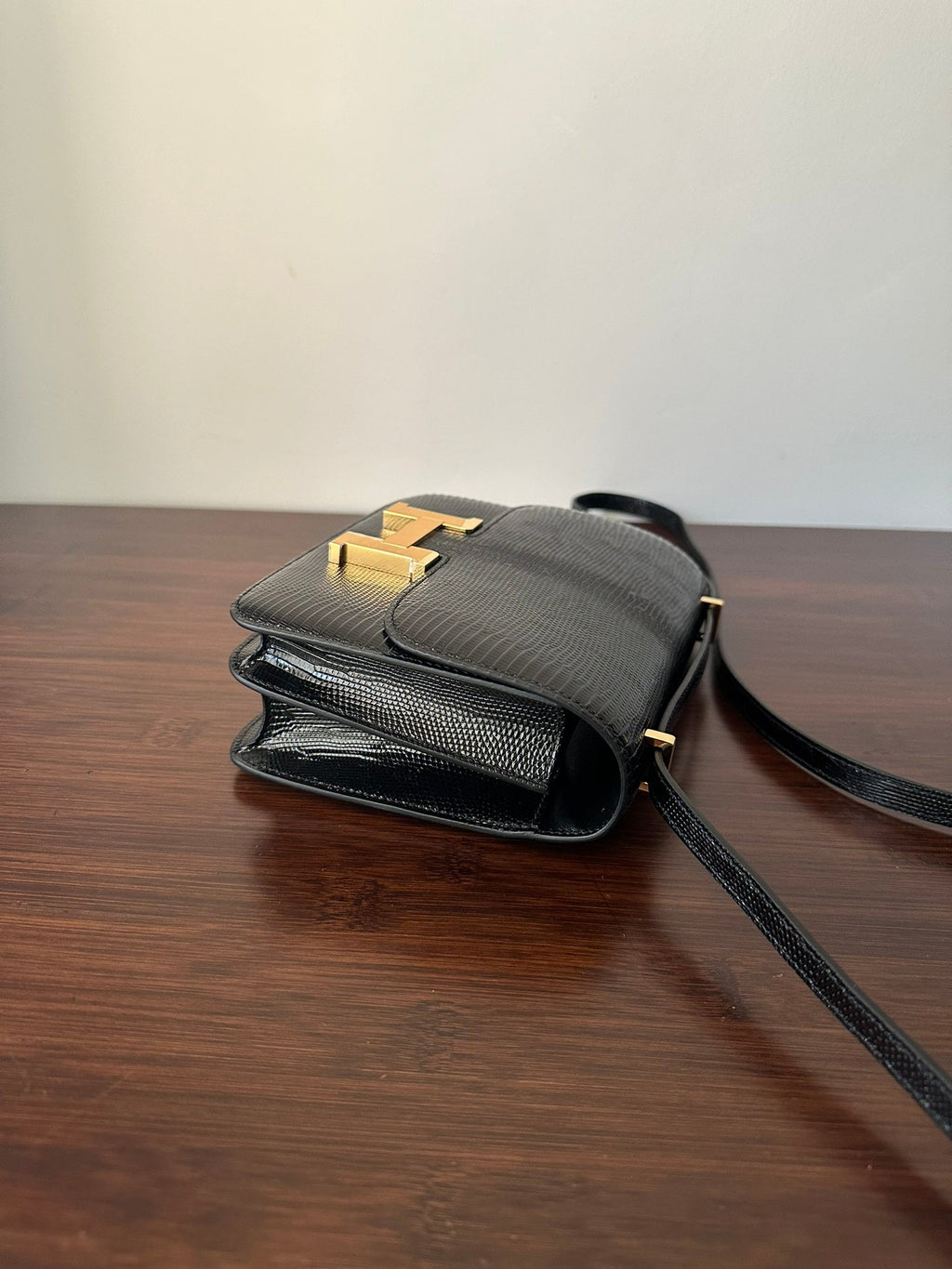 CONSTANCE 18 BLACK LIZARD GOLD HARDWARE