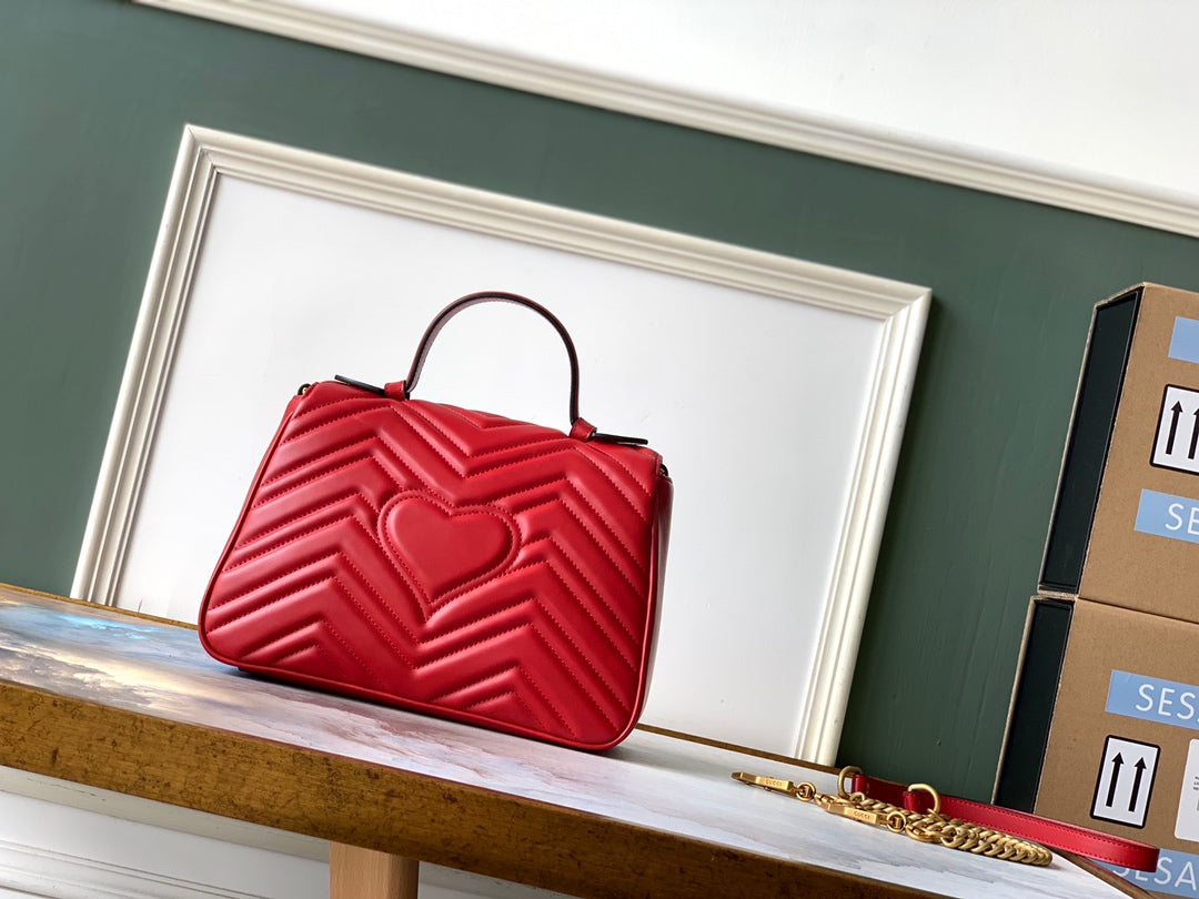 GG Marmont 26.5cm Red Calfskin Gold Hardware