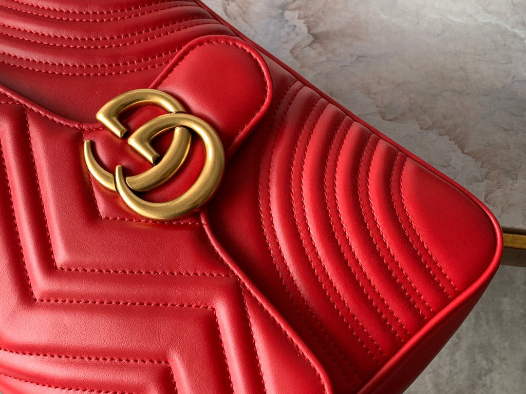 GG Marmont 26.5cm Red Calfskin Gold Hardware
